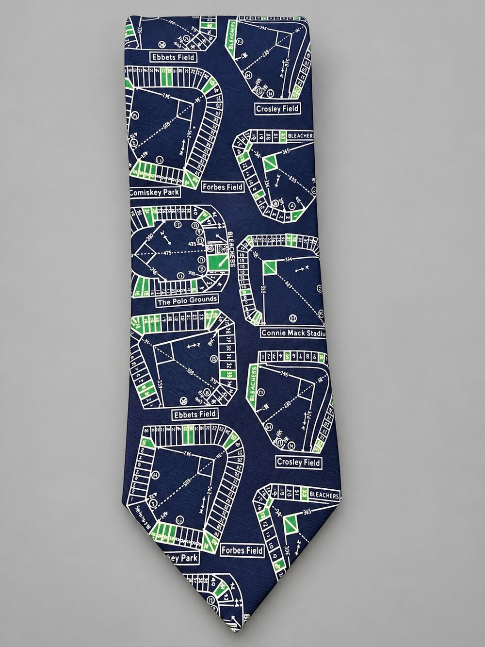 Josh Bach Silk Tie Vintage Baseball Stadium Blueprint Ebbets Polo Grounds Navy